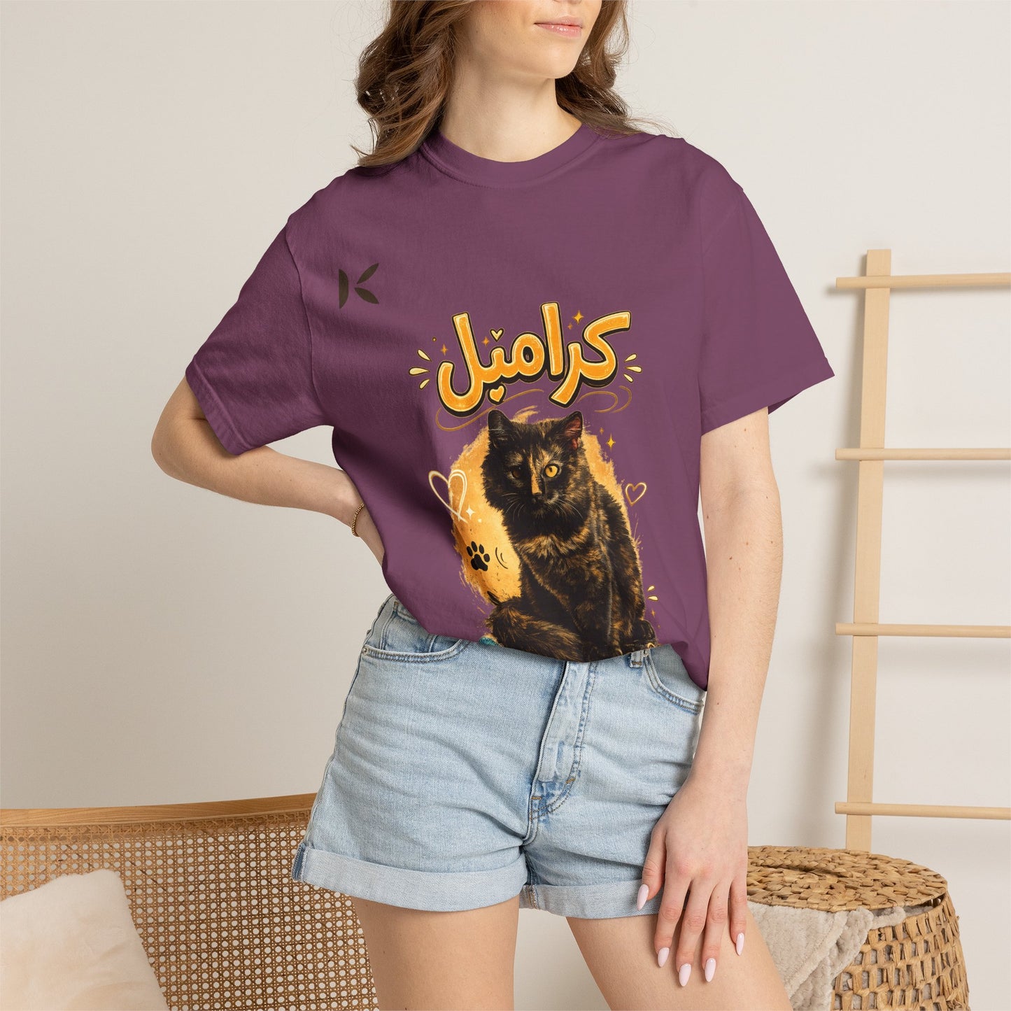 Caramel Cat T-Shirt — Cute Arabic 'كارامل' Graphic Tee تشيرت براند كيوكو مطبوع قطة كراميل