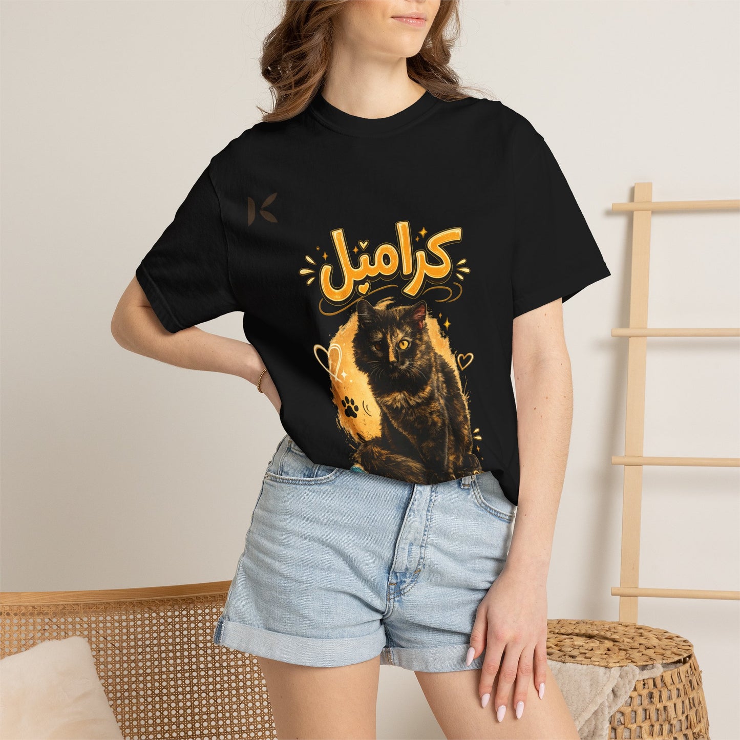 Caramel Cat T-Shirt — Cute Arabic 'كارامل' Graphic Tee تشيرت براند كيوكو مطبوع قطة كراميل