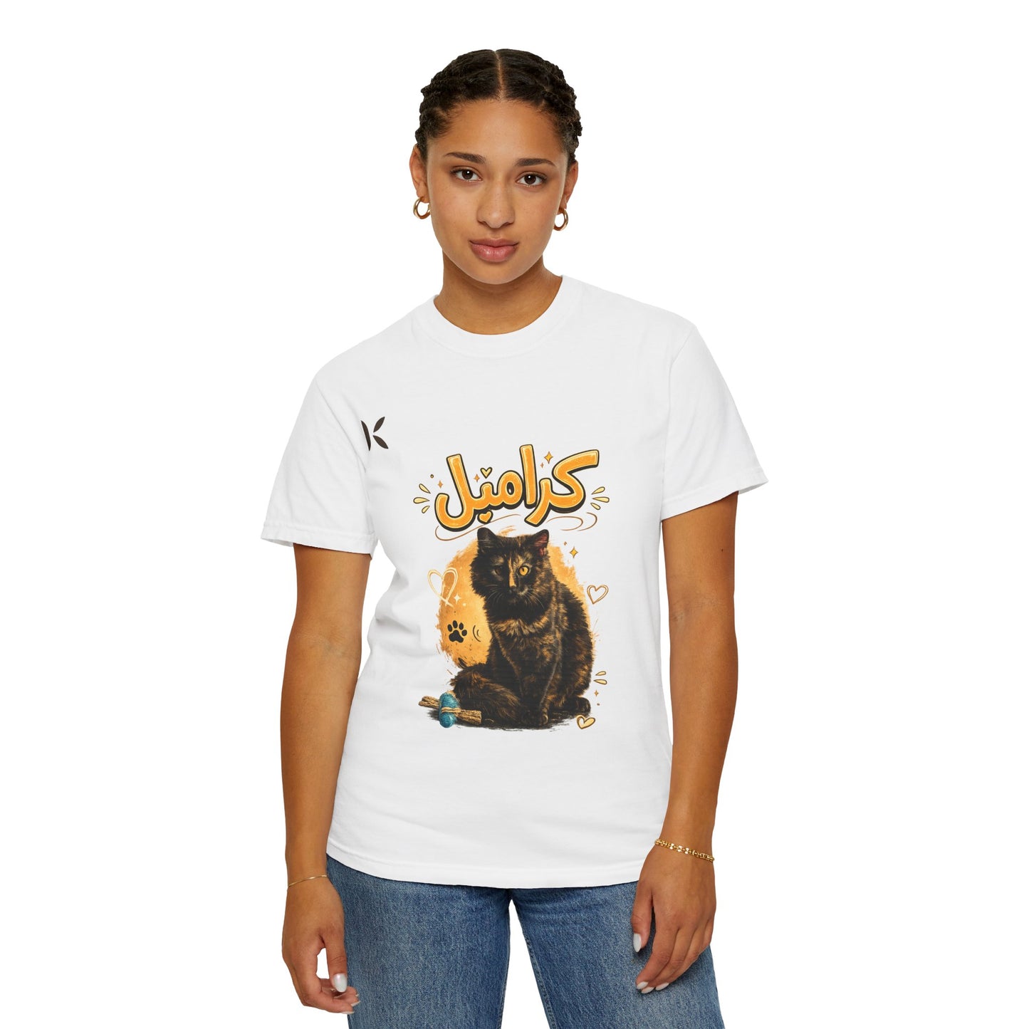 Caramel Cat T-Shirt — Cute Arabic 'كارامل' Graphic Tee تشيرت براند كيوكو مطبوع قطة كراميل