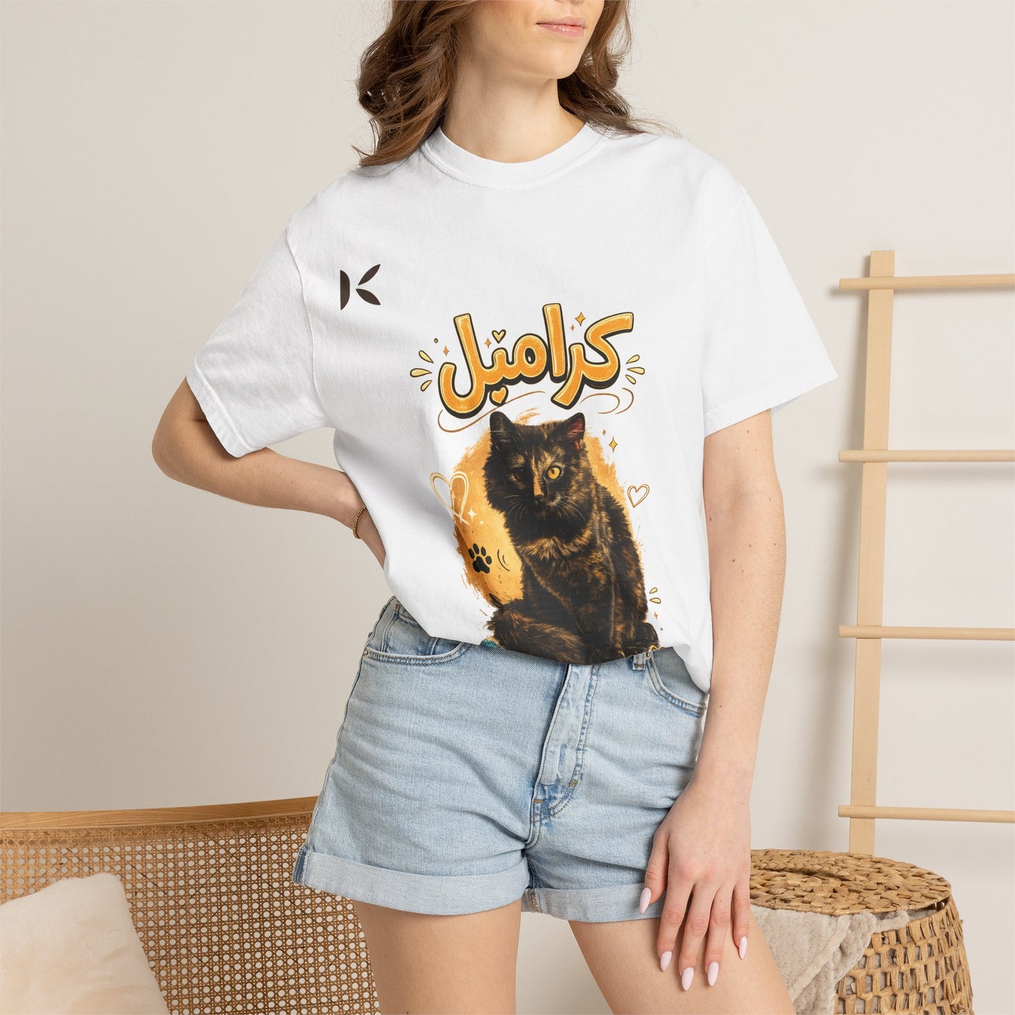 Caramel Cat T-Shirt — Cute Arabic 'كارامل' Graphic Tee تشيرت براند كيوكو مطبوع قطة كراميل