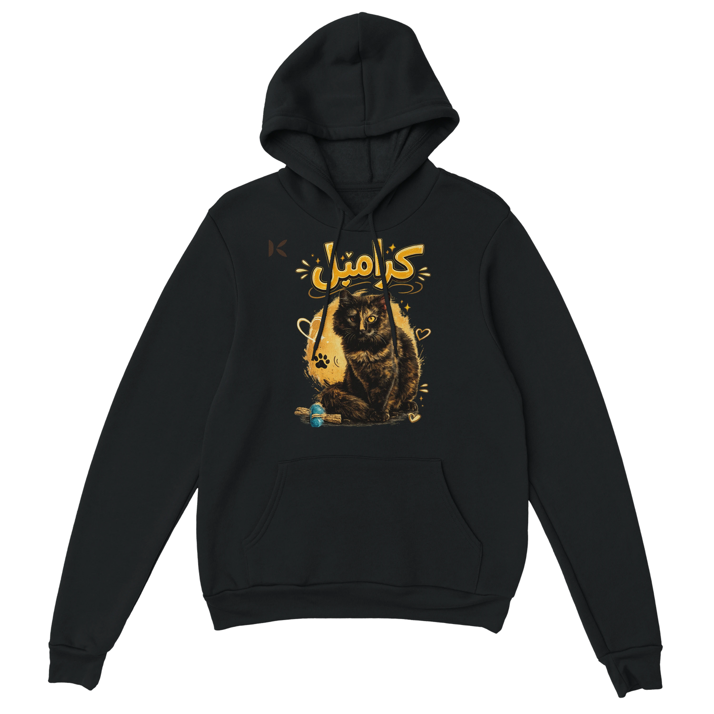 Kiaoko Classic Unisex Pullover Hoodie Arabic print cat Caramel هودي بولاوفر للجنسين كلاسك طبعة قطة كراميل