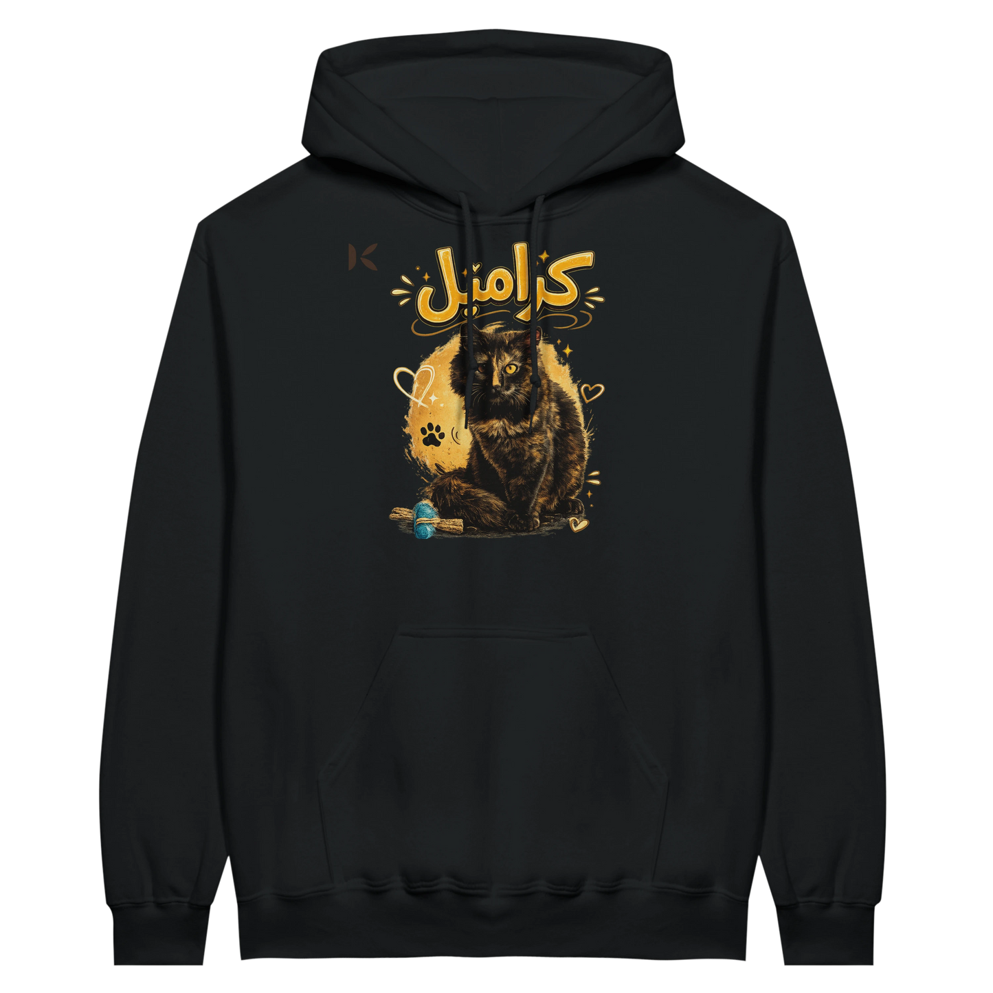 Kiaoko Classic Unisex Pullover Hoodie Arabic print cat Caramel هودي بولاوفر للجنسين كلاسك طبعة قطة كراميل