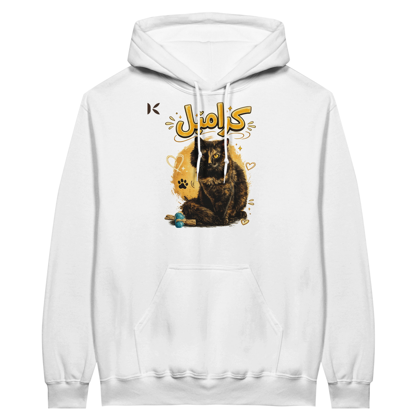 Kiaoko Classic Unisex Pullover Hoodie Arabic print cat Caramel هودي بولاوفر للجنسين كلاسك طبعة قطة كراميل