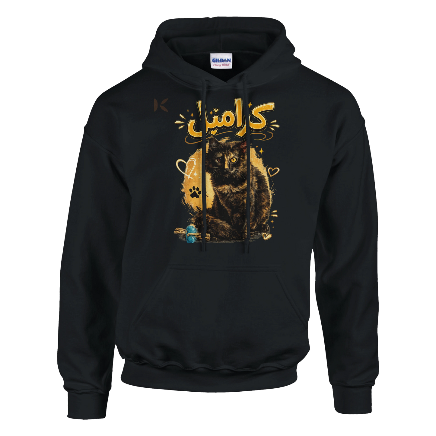 Kiaoko Classic Unisex Pullover Hoodie Arabic print cat Caramel هودي بولاوفر للجنسين كلاسك طبعة قطة كراميل