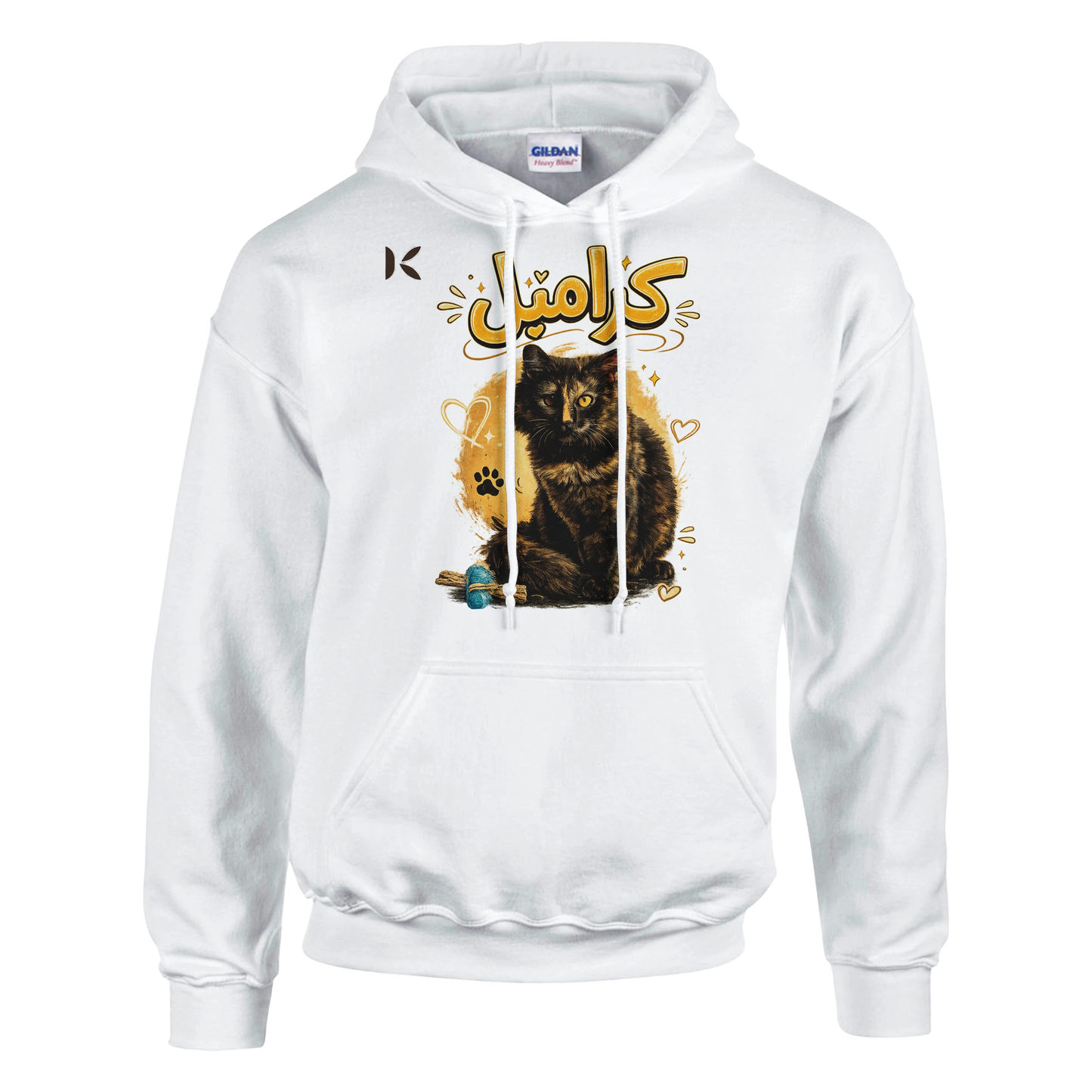 Kiaoko Classic Unisex Pullover Hoodie Arabic print cat Caramel هودي بولاوفر للجنسين كلاسك طبعة قطة كراميل