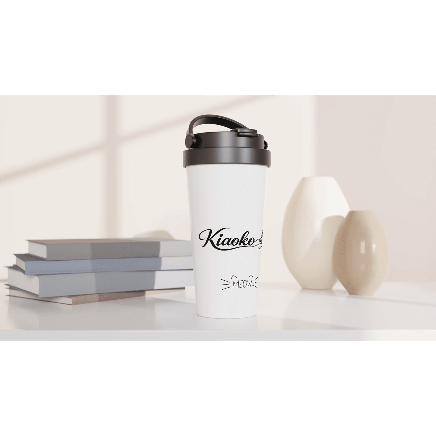 White 15oz Stainless Steel Travel Mug كوب سفر ستانل ستيل - Kiaoko Store متجر كيوكو